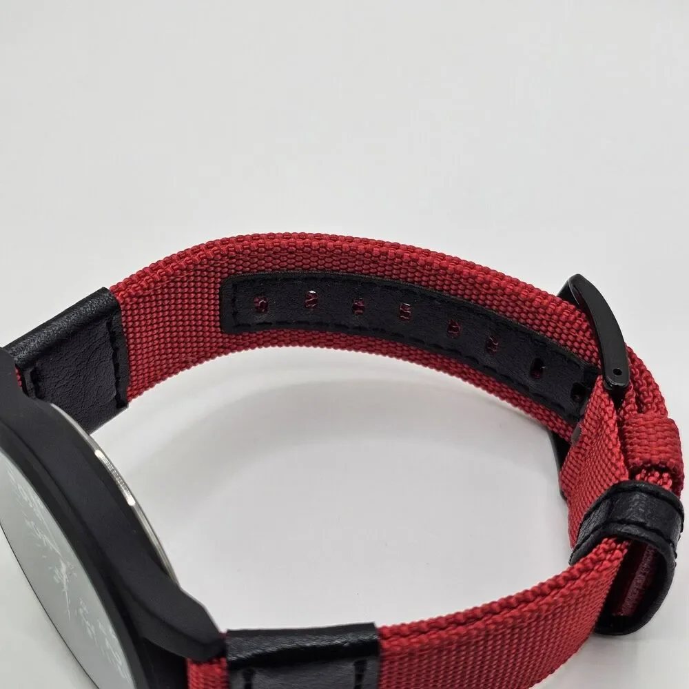 Men's 42MM Military Field Watch Black Case Black Dial Red Black Canvas‎ Bands